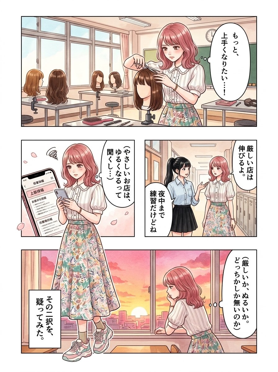 第1話：その二択、ほんとう？　厳しい店か、ぬるい店か悩む美容学生アカリ